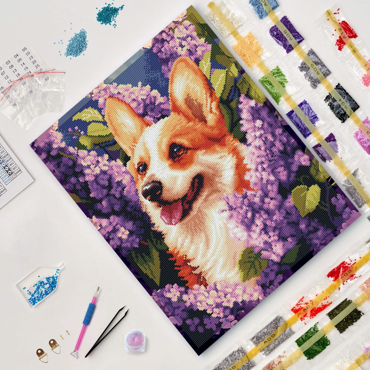 5D Diamond Painting 40x50 cm | Springtime Corgi (LG363e) – Diamond painting | Varvikas.Shop
