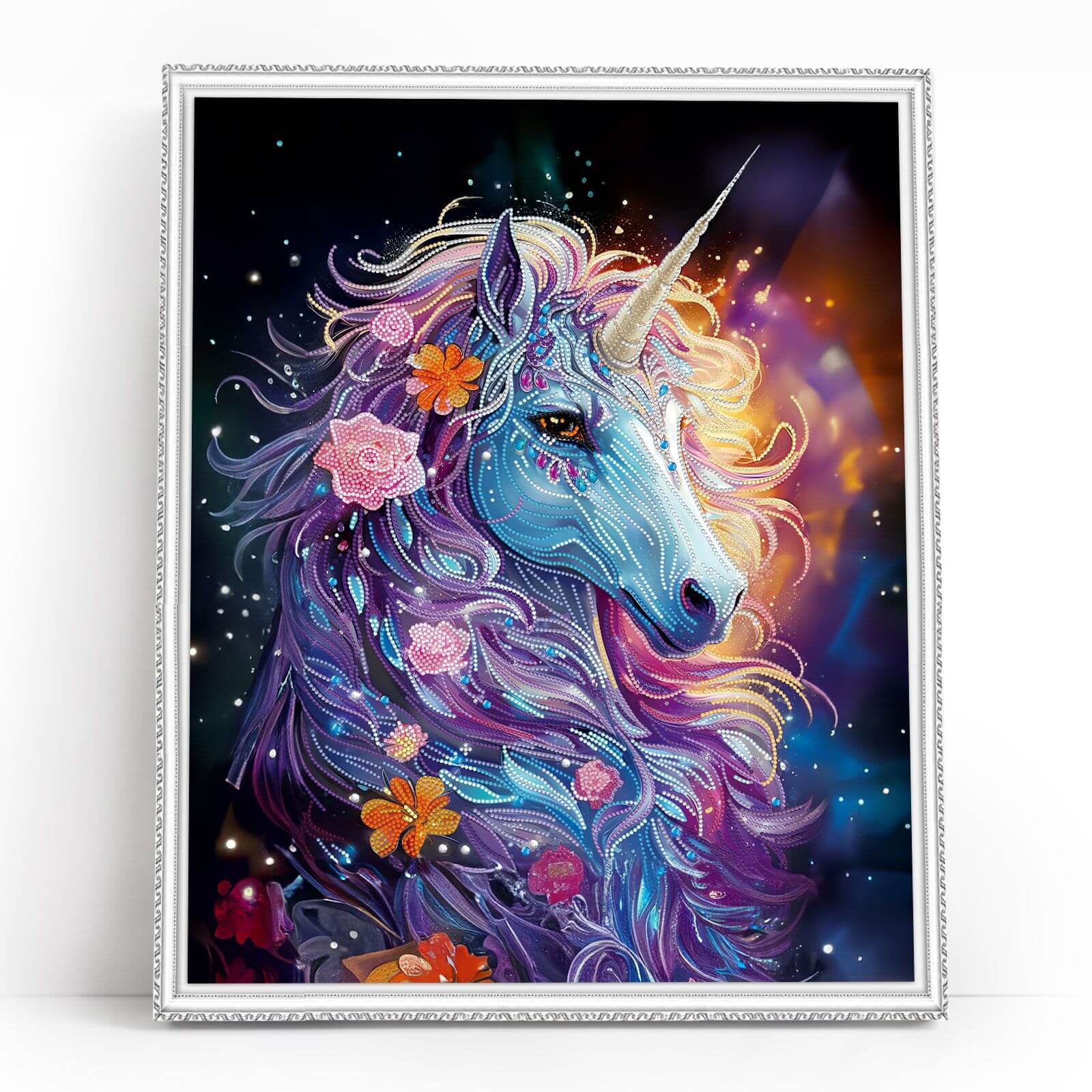 5D Diamond Painting 40x50 cm | Unicorn in flowers (LGPS004e) – Diamond painting | Varvikas.Shop