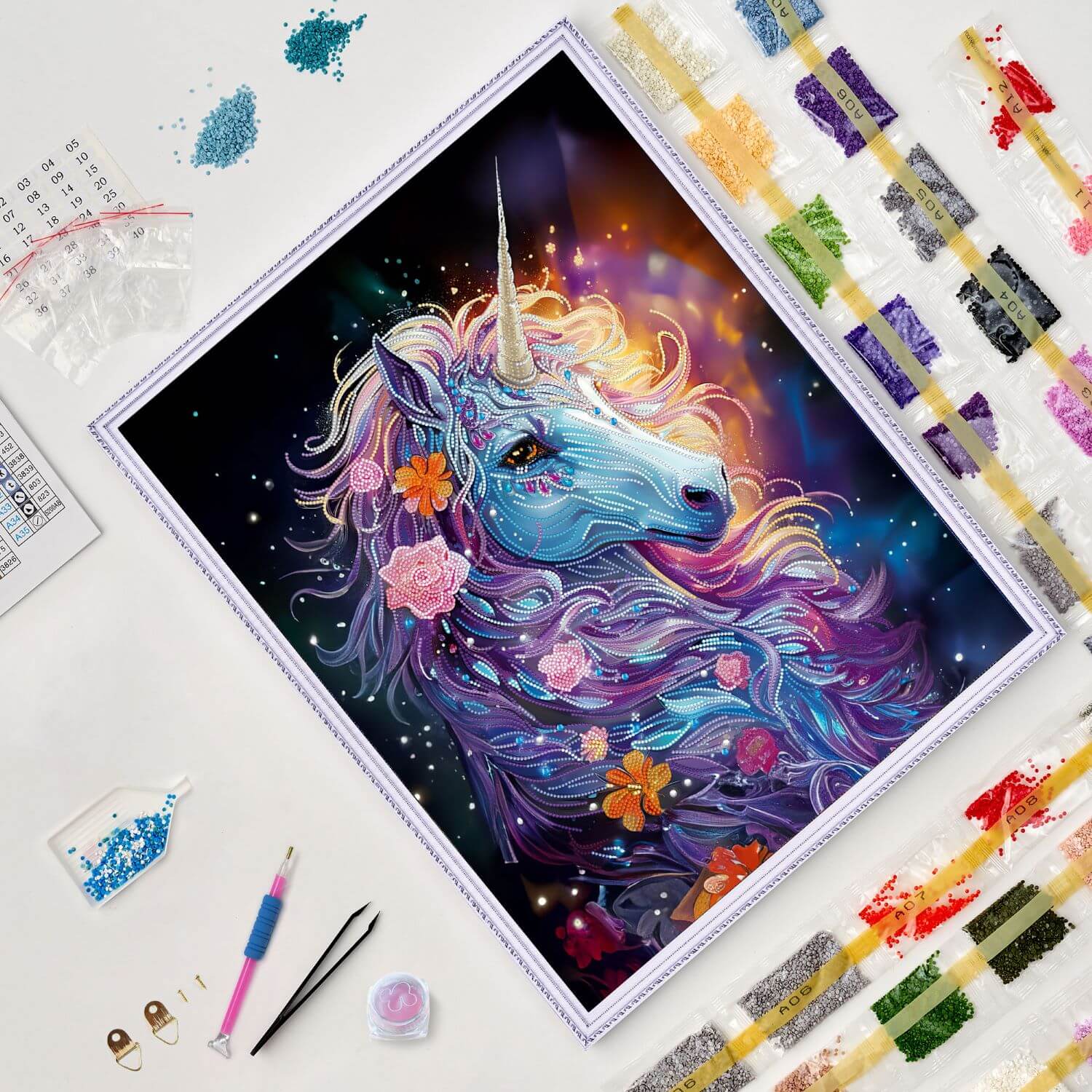 5D Diamond Painting 40x50 cm | Unicorn in flowers (LGPS004e) – Diamond painting | Varvikas.Shop