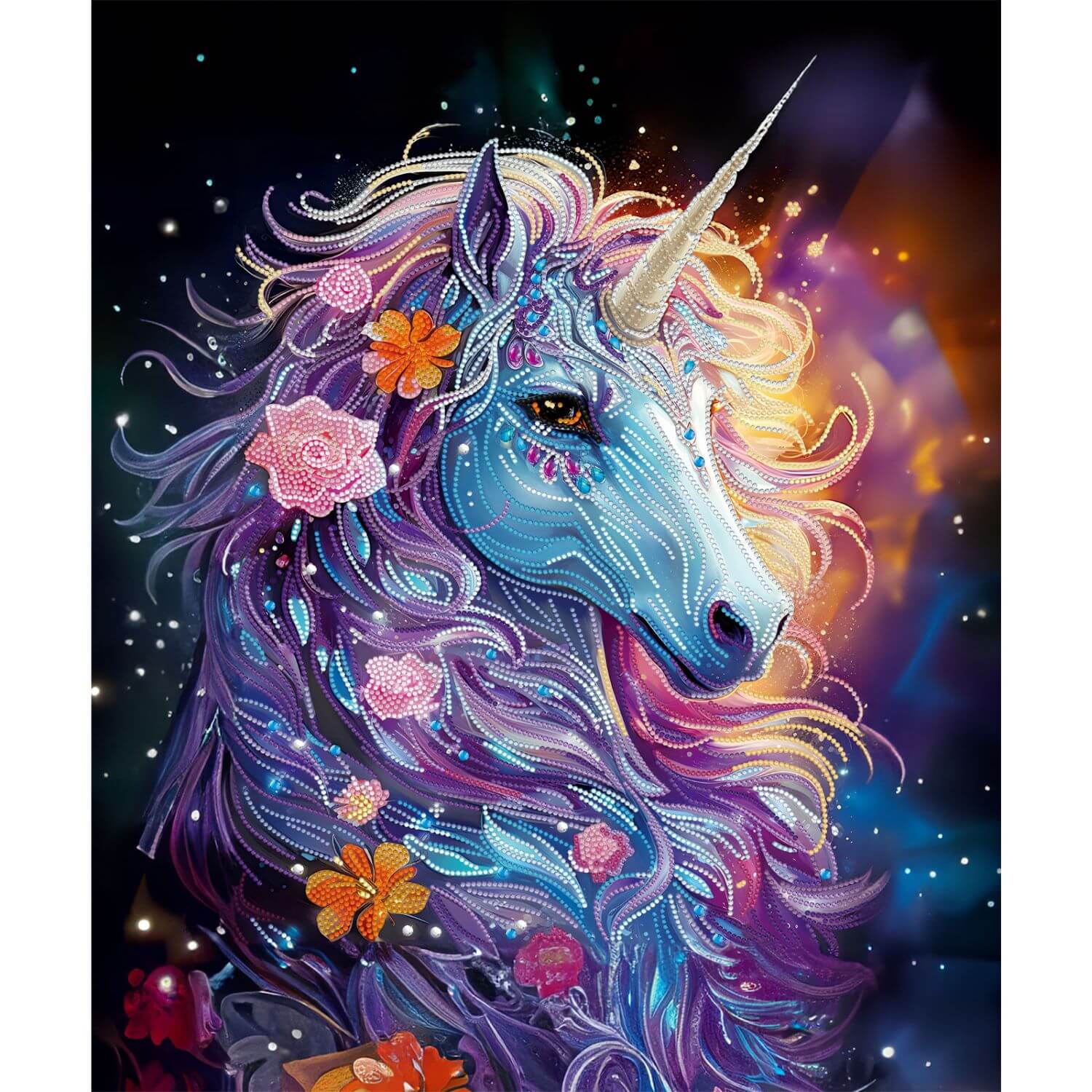 5D Diamond Painting 40x50 cm | Unicorn in flowers (LGPS004e) – Diamond painting | Varvikas.Shop