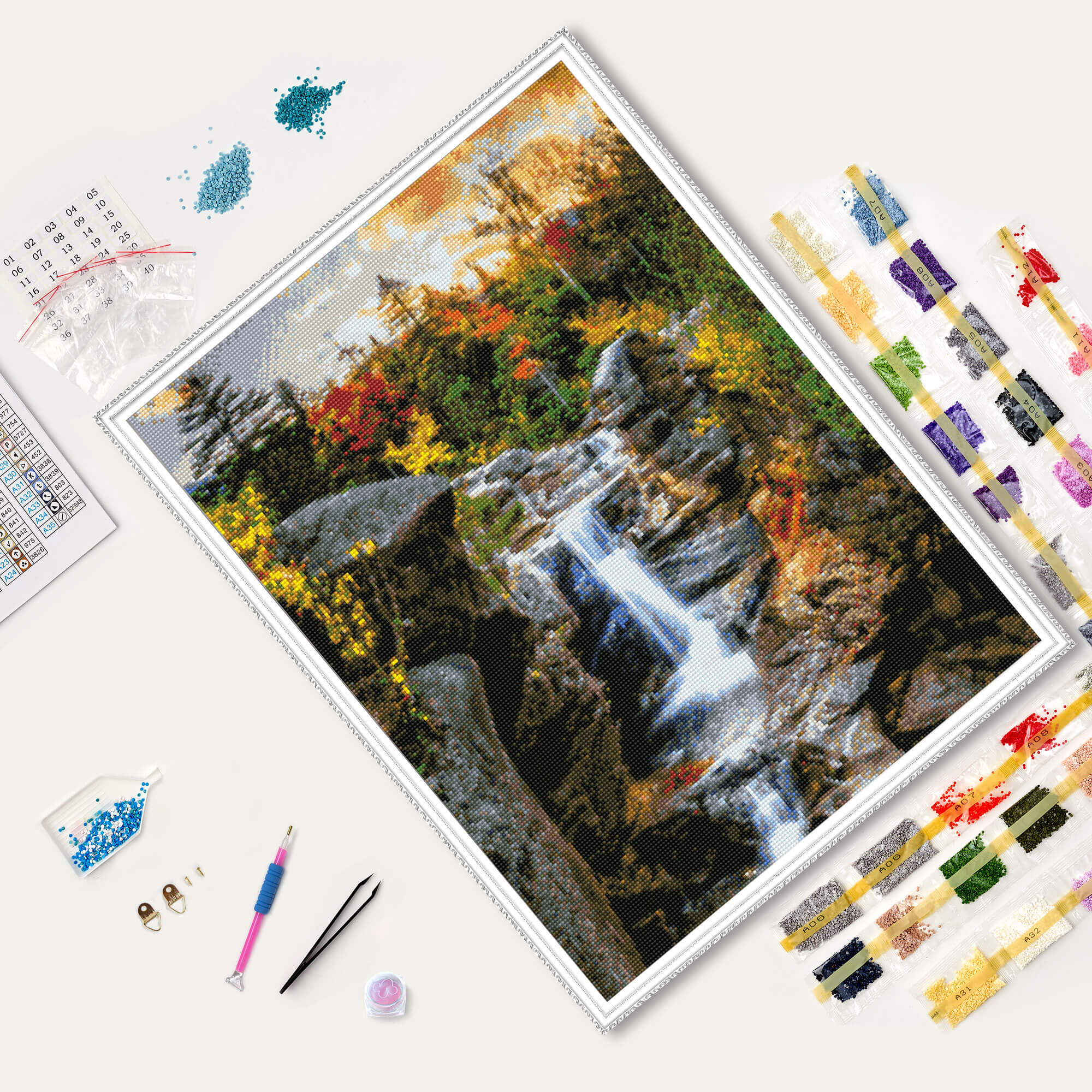 5D Diamond Painting 50x65 cm | Forest Waterfall (LMC035e) – Diamond painting | Varvikas.Shop