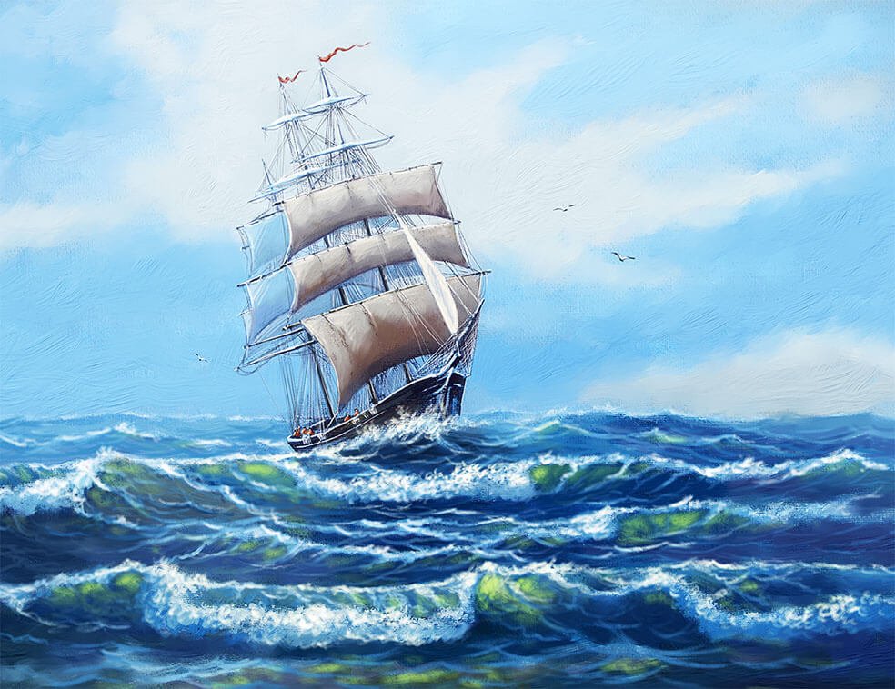 5D Diamond Painting 50x65 cm | Ship with White Sails (LMC285e) – Diamond painting | Varvikas.Shop