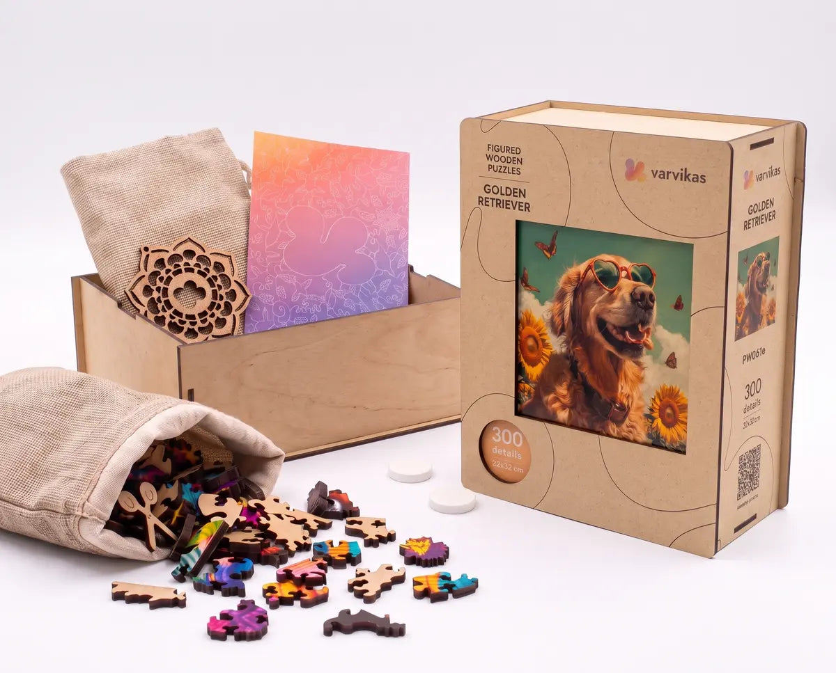 Wooden Jigsaw Puzzle 300 pcs, Golden Retriever (PW061e)