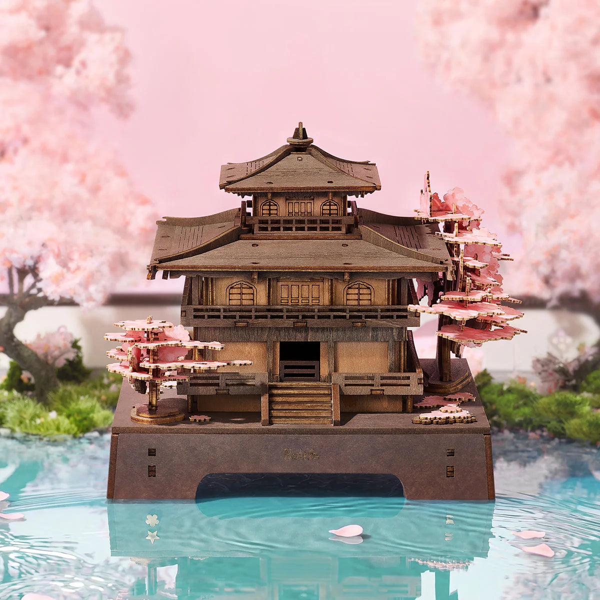3D Wooden Mechanical Puzzle Kit, Sakura Pavilion (TGA07)