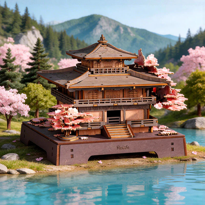 3D Wooden Mechanical Puzzle Kit, Sakura Pavilion (TGA07)