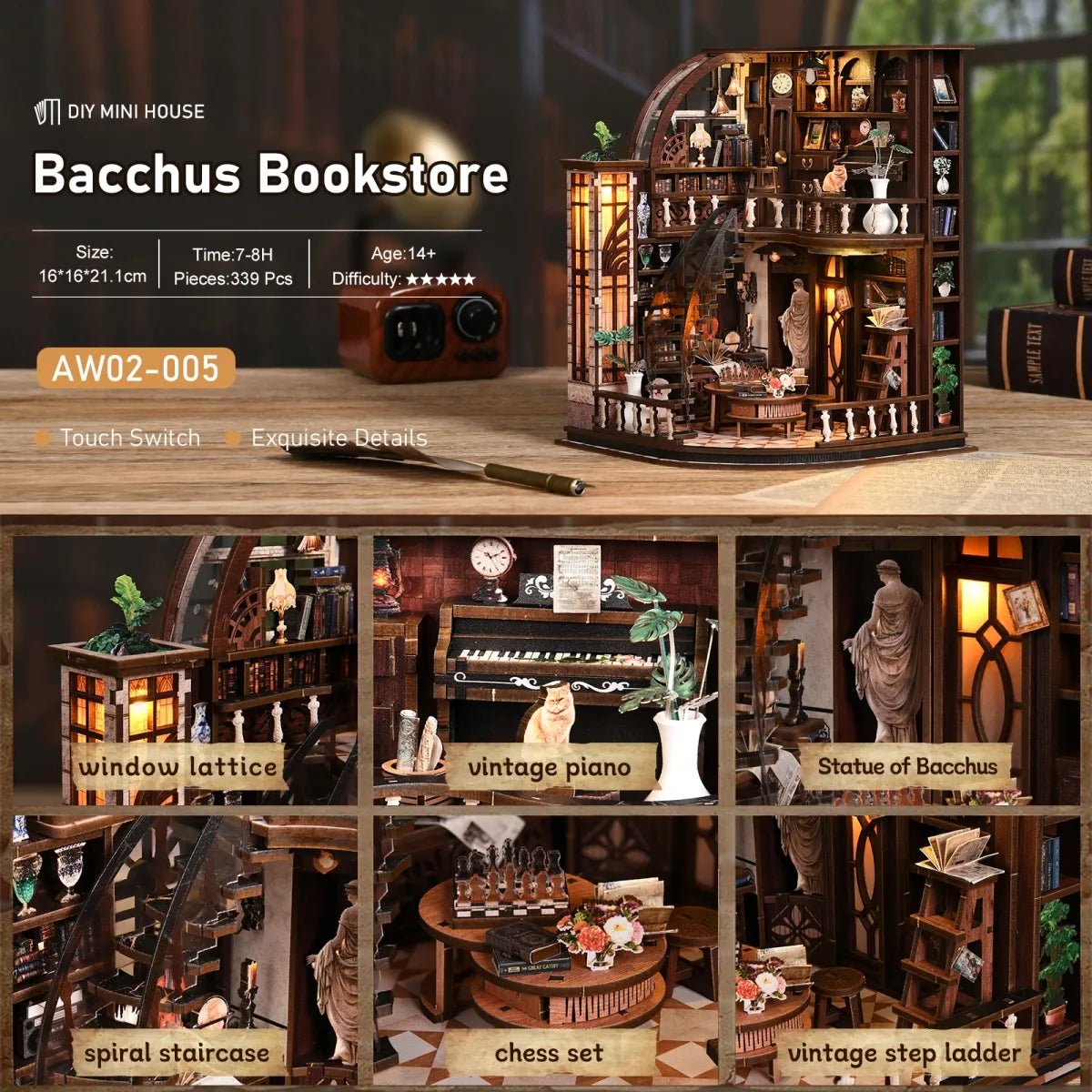DIY Book Nook Kit (RoomBox), Bacchus Bookstore (AW02005) – Roombox | Varvikas