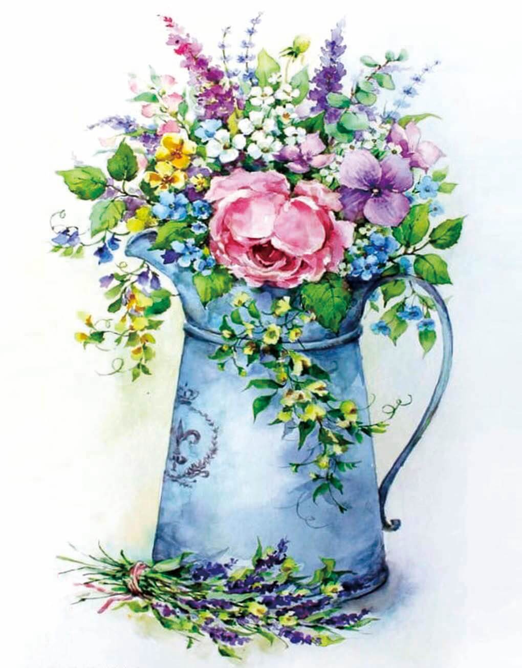 Diamond painting - LG149e - Romantic bouquet in a watering can Image 1