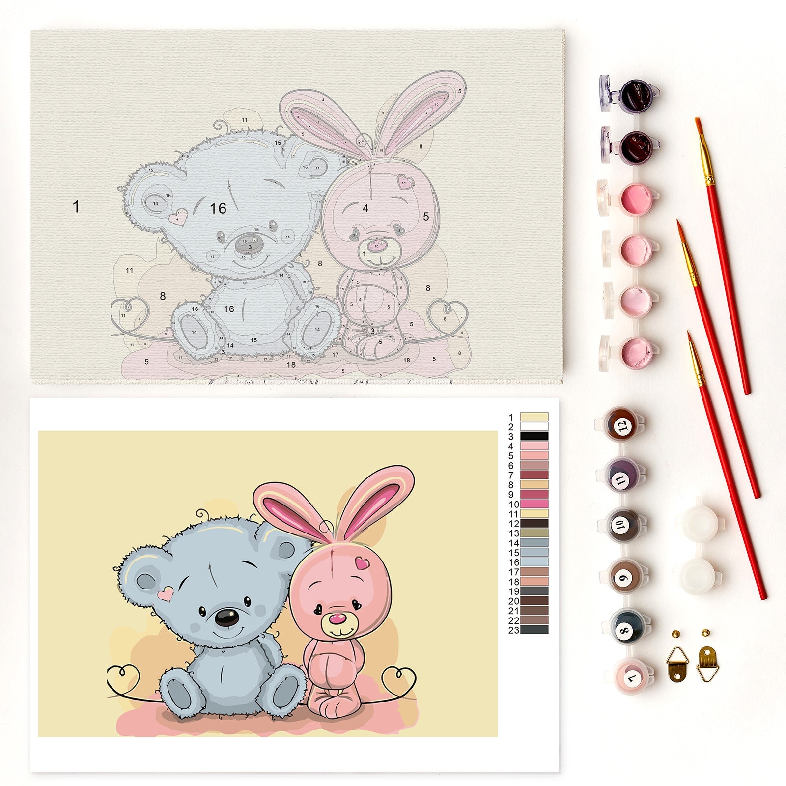 Paint by Numbers 20x30 cm | Little Bear and Little Bunny (MC1078e) – Painting by numbers | Varvikas.Shop