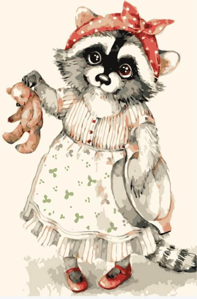 Paint by Numbers 20x30 cm | Raccoon and Teddy Bear (MC1075e) – Painting by numbers | Varvikas.Shop