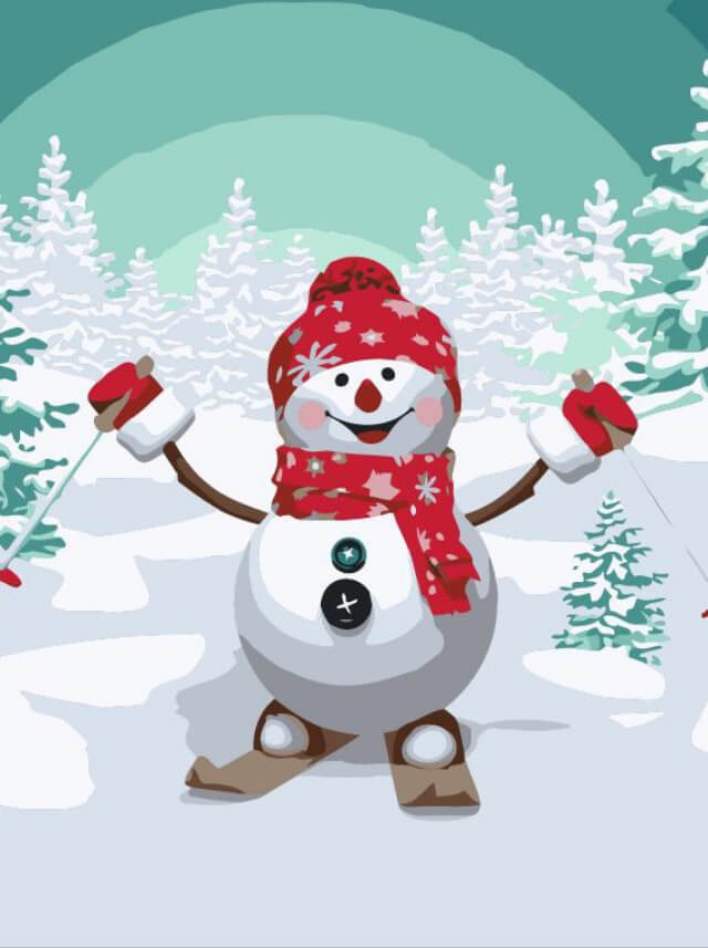 Paint by Numbers 20x30 cm | Skiing Snowman (MC1049e) – Painting by numbers | Varvikas.Shop