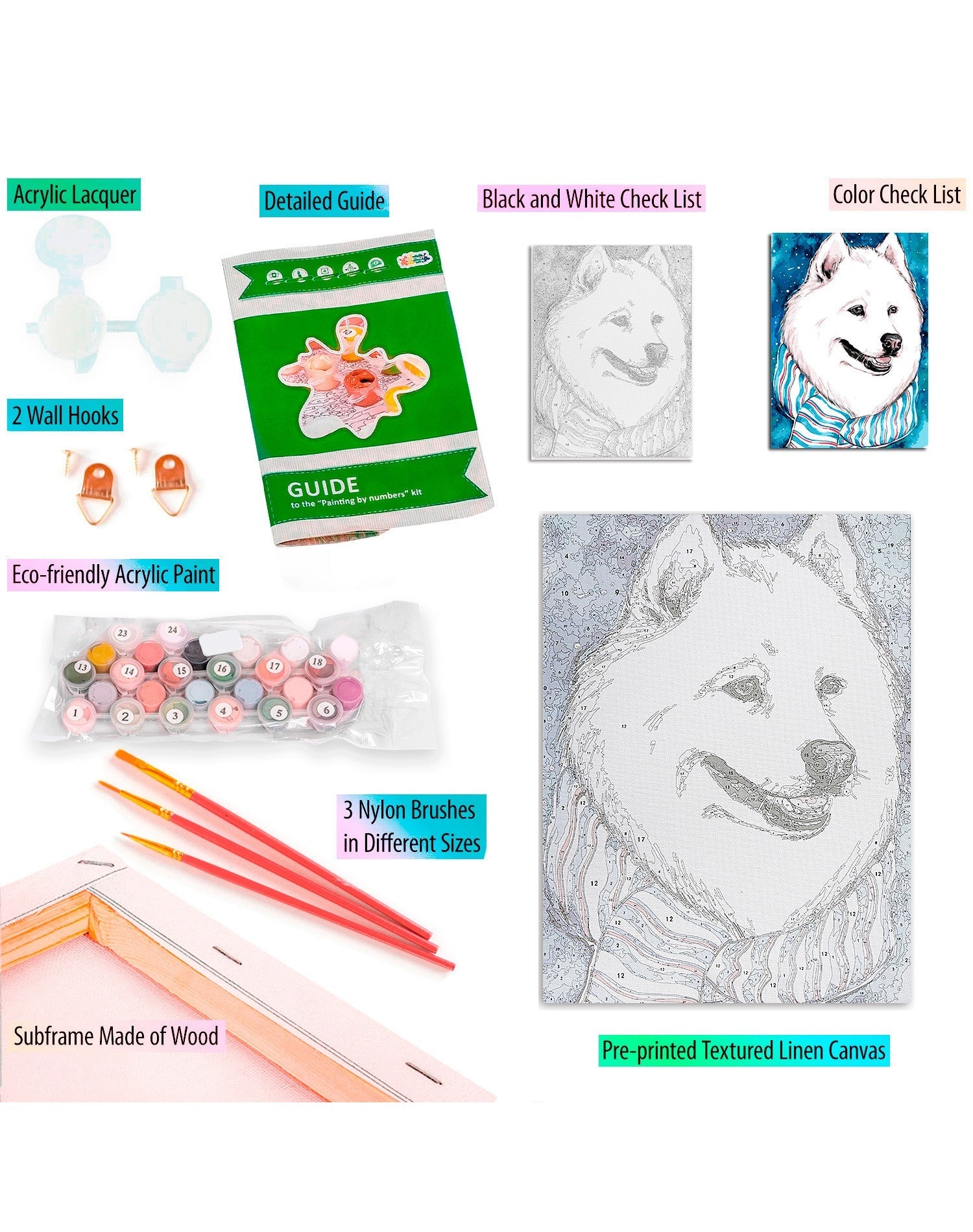 Paint by Numbers 30x40 cm | Fluffy White Dog (ME1111e) – Painting by numbers | Varvikas.Shop