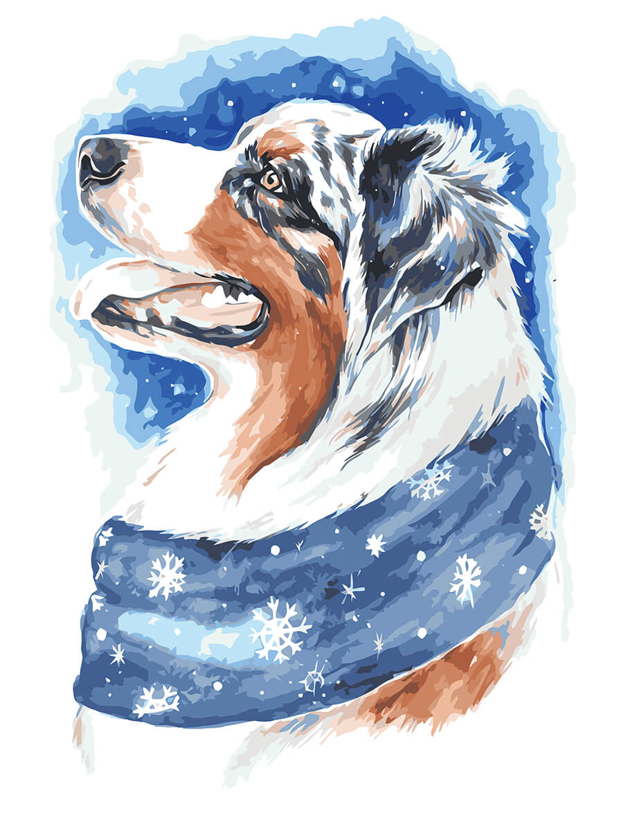 Paint by Numbers 30x40 cm | Winter Dog (ME1113e) – Painting by numbers | Varvikas.Shop