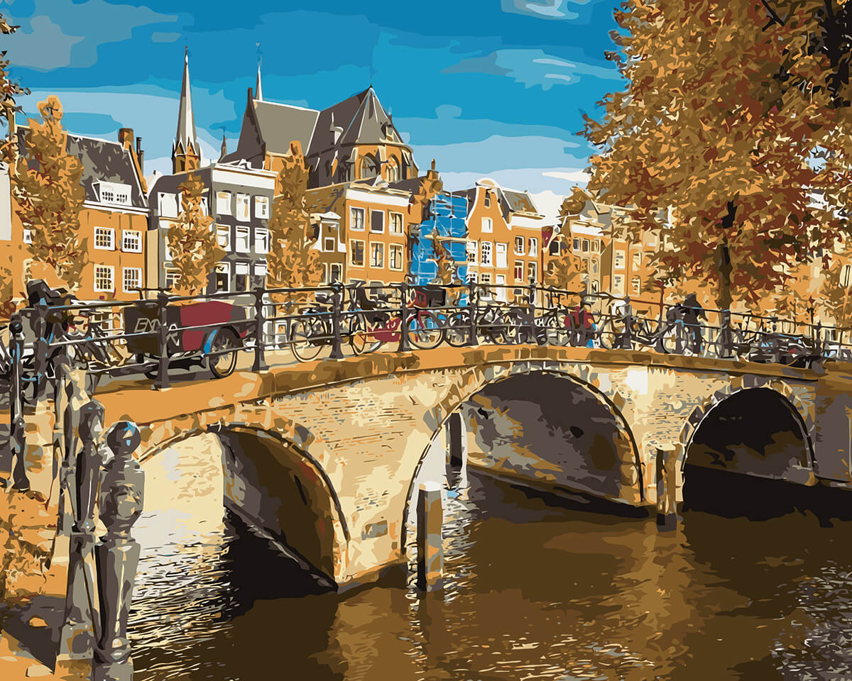 Paint by Numbers 40x50 cm | Canal in Amsterdam (MG2135e) – Painting by numbers | Varvikas.Shop