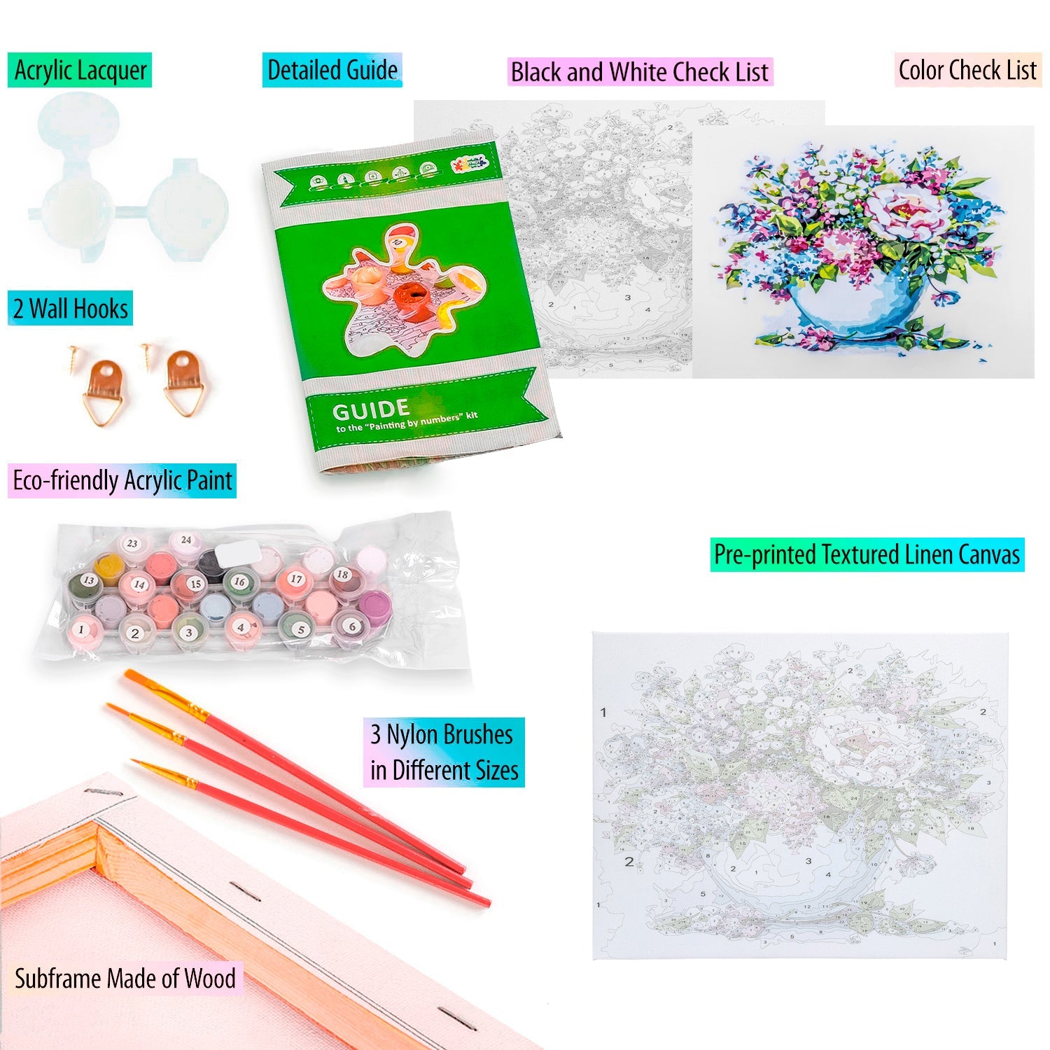 Paint by Numbers 40x50 cm | Delicate flowers in a white vase (MG2102e) – Painting by numbers | Varvikas.Shop
