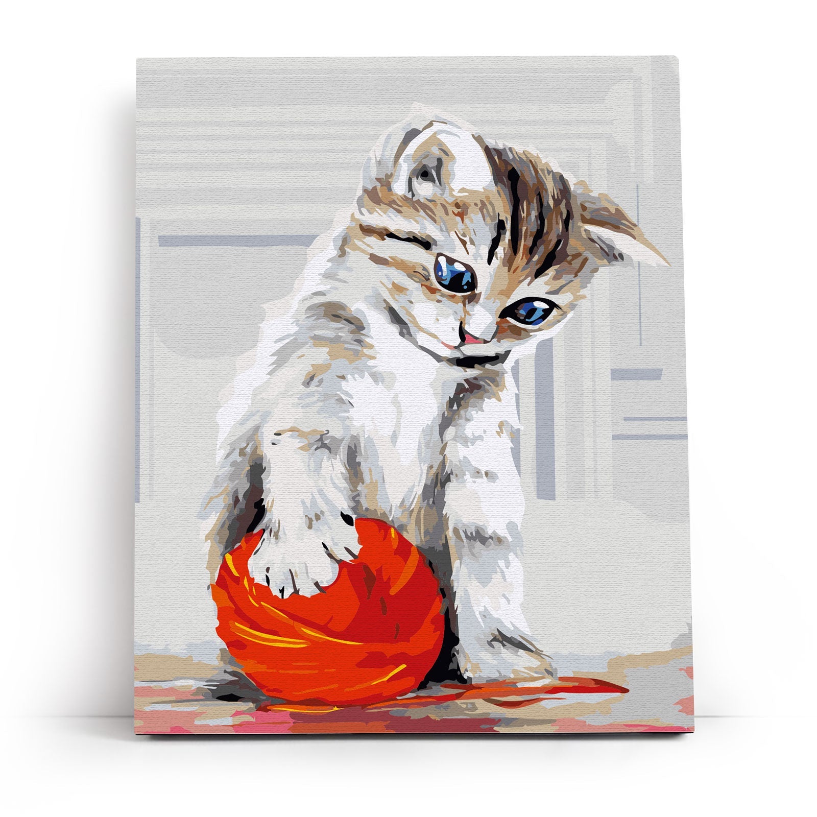 Paint by Numbers 40x50 cm | Kitten with a red clew (MG2075e) – Painting by numbers | Varvikas.Shop