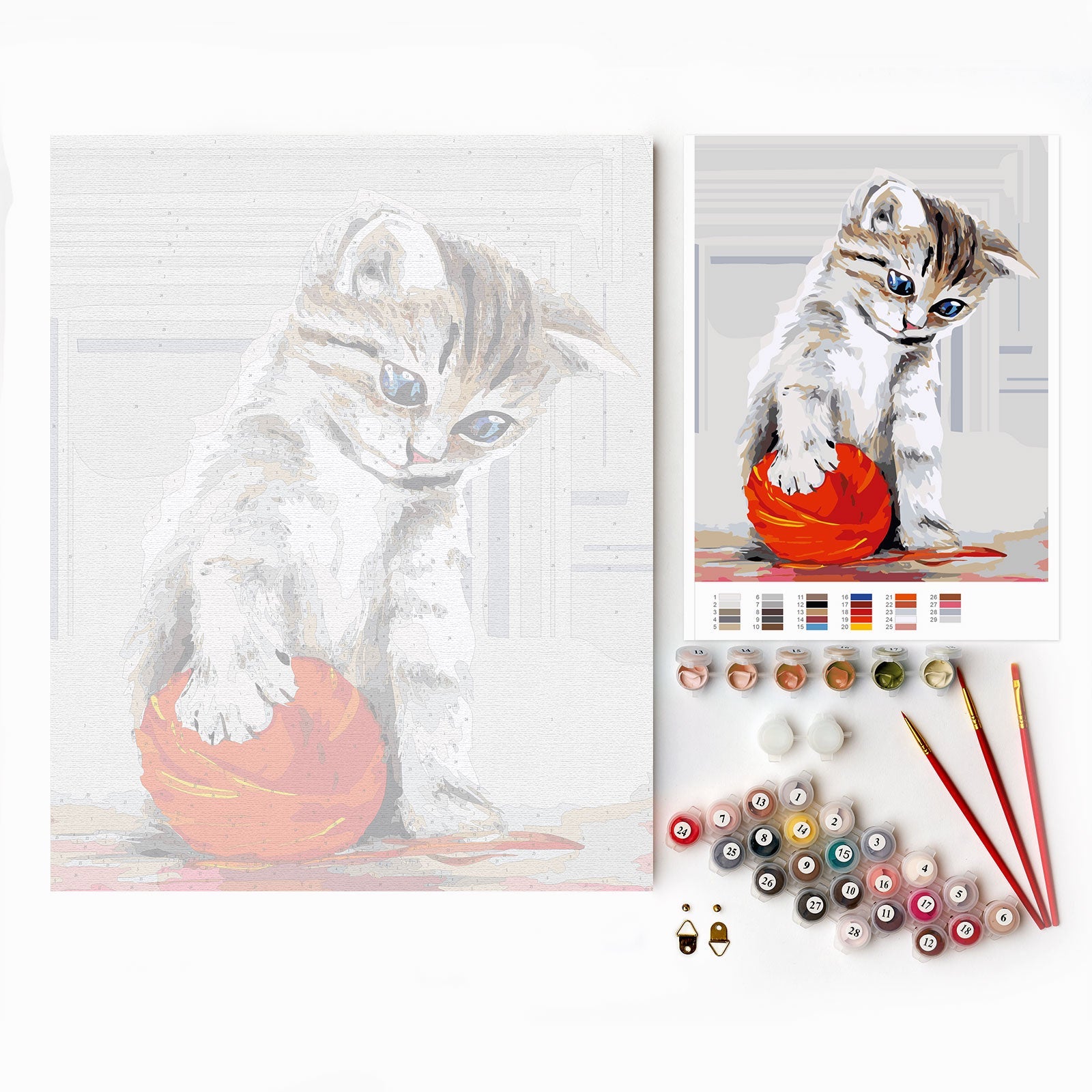 Paint by Numbers 40x50 cm | Kitten with a red clew (MG2075e) – Painting by numbers | Varvikas.Shop