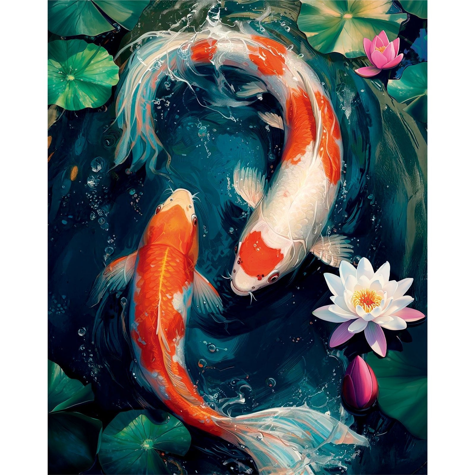 Paint by Numbers 40x50 cm | Koi Carp Among Lotuses (MG2504e) – Painting by numbers | Varvikas.Shop