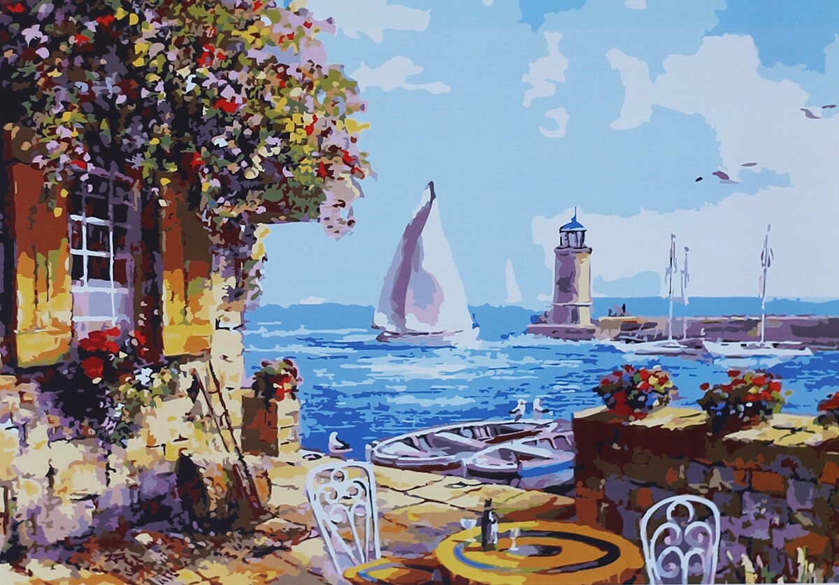 Paint by Numbers 40x50 cm | Veranda at the Pier (MG3109e) – Painting by numbers | Varvikas.Shop