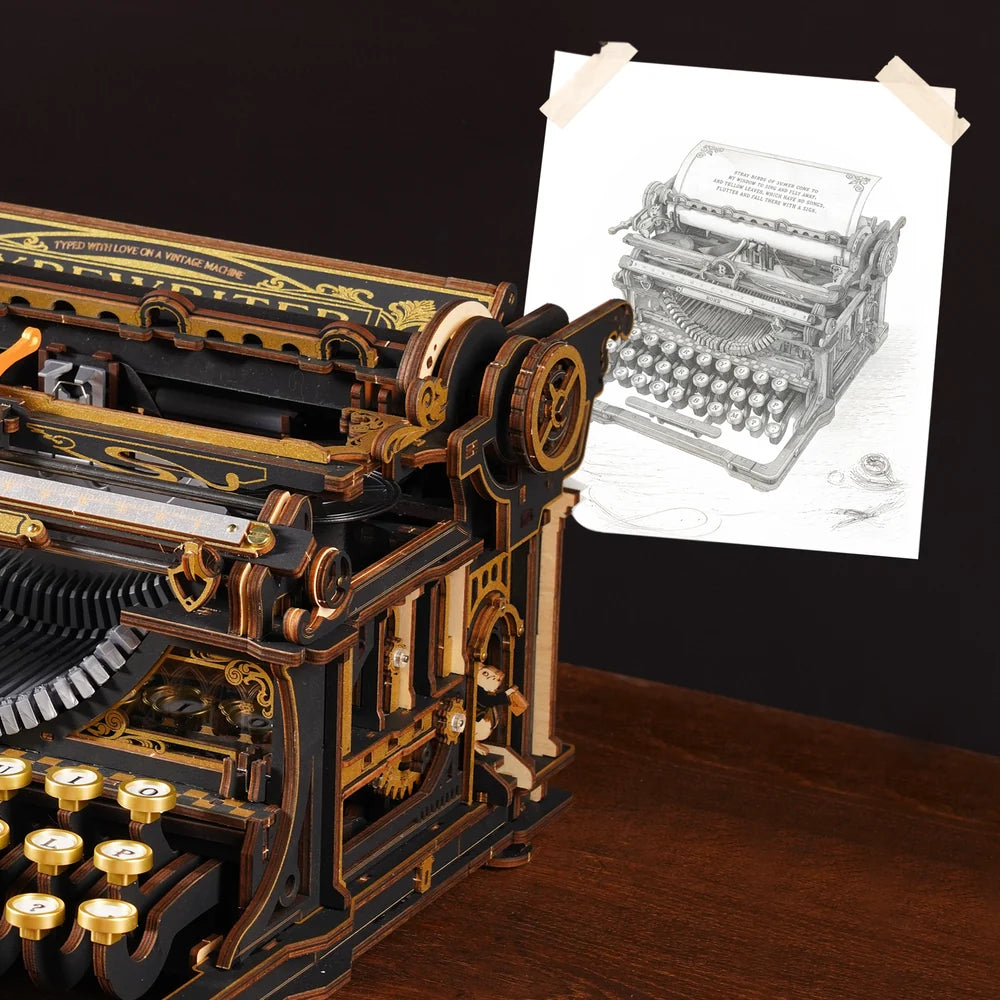 3D Wooden Mechanical Puzzle Kit, Mechanical Typewriter (Classic Version) (LK703Be)