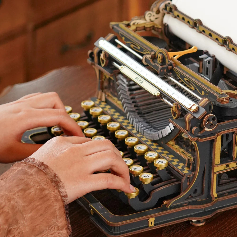 3D Wooden Mechanical Puzzle Kit, Mechanical Typewriter (Classic Version) (LK703Be)