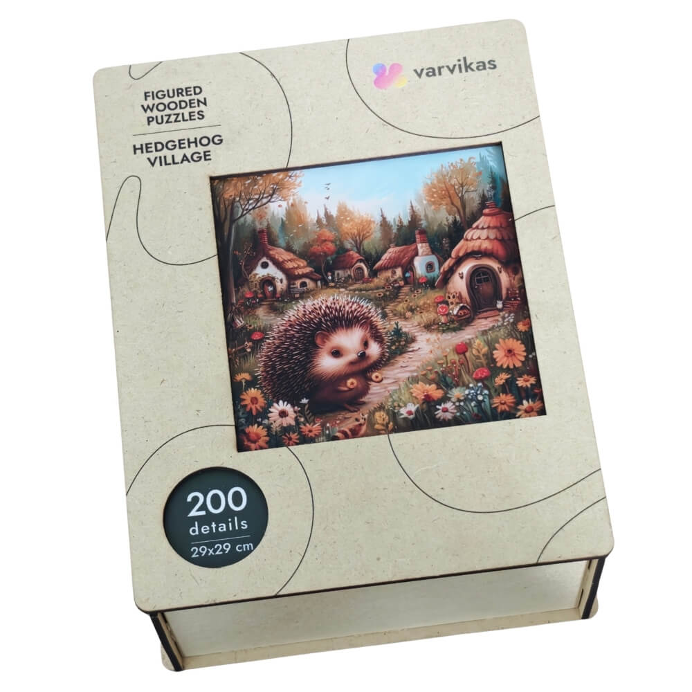 Wooden Jigsaw Puzzle 200 pcs | Hedgehog Village (PW046e) – Wooden puzzles | Varvikas.Shop