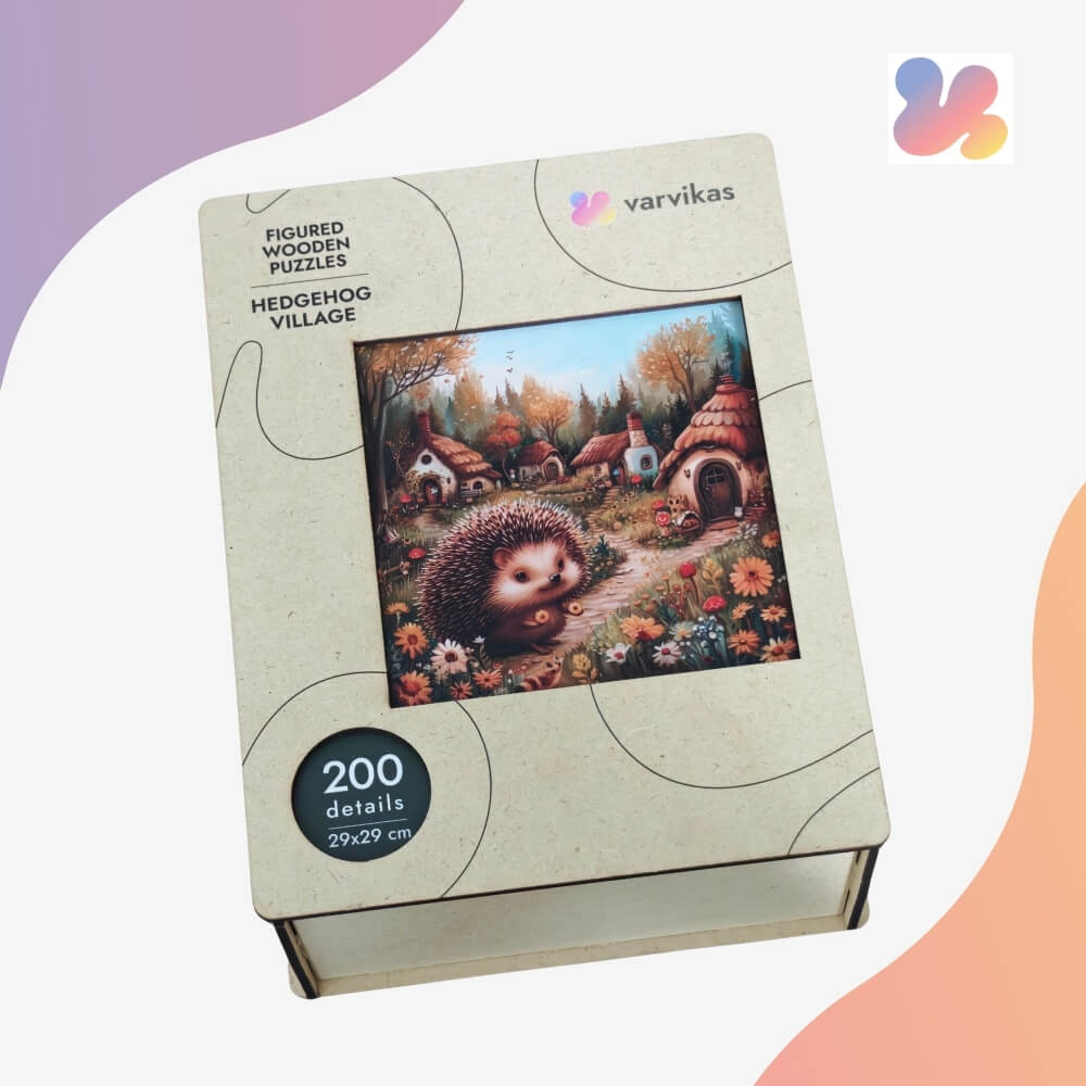 Wooden Jigsaw Puzzle 200 pcs | Hedgehog Village (PW046e) – Wooden puzzles | Varvikas.Shop