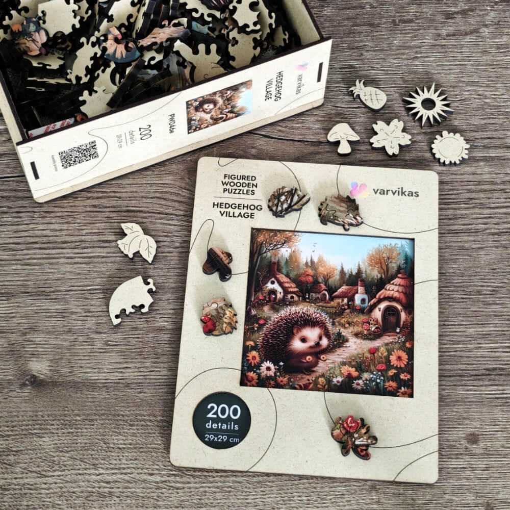 Wooden Jigsaw Puzzle 200 pcs | Hedgehog Village (PW046e) – Wooden puzzles | Varvikas.Shop