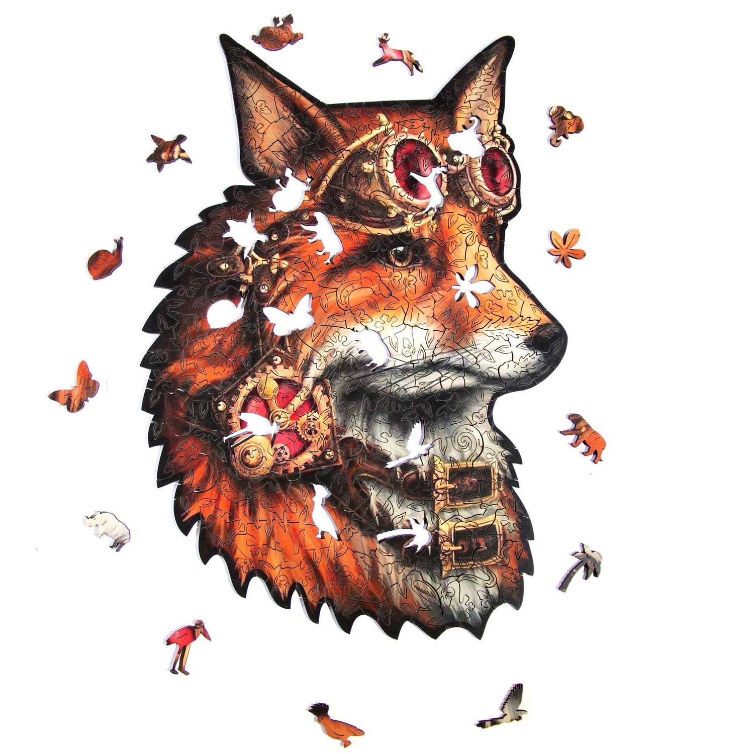 Wooden Jigsaw Puzzle 258 pcs | Steampunk Fox (PW008e) – Wooden puzzles | Varvikas.Shop