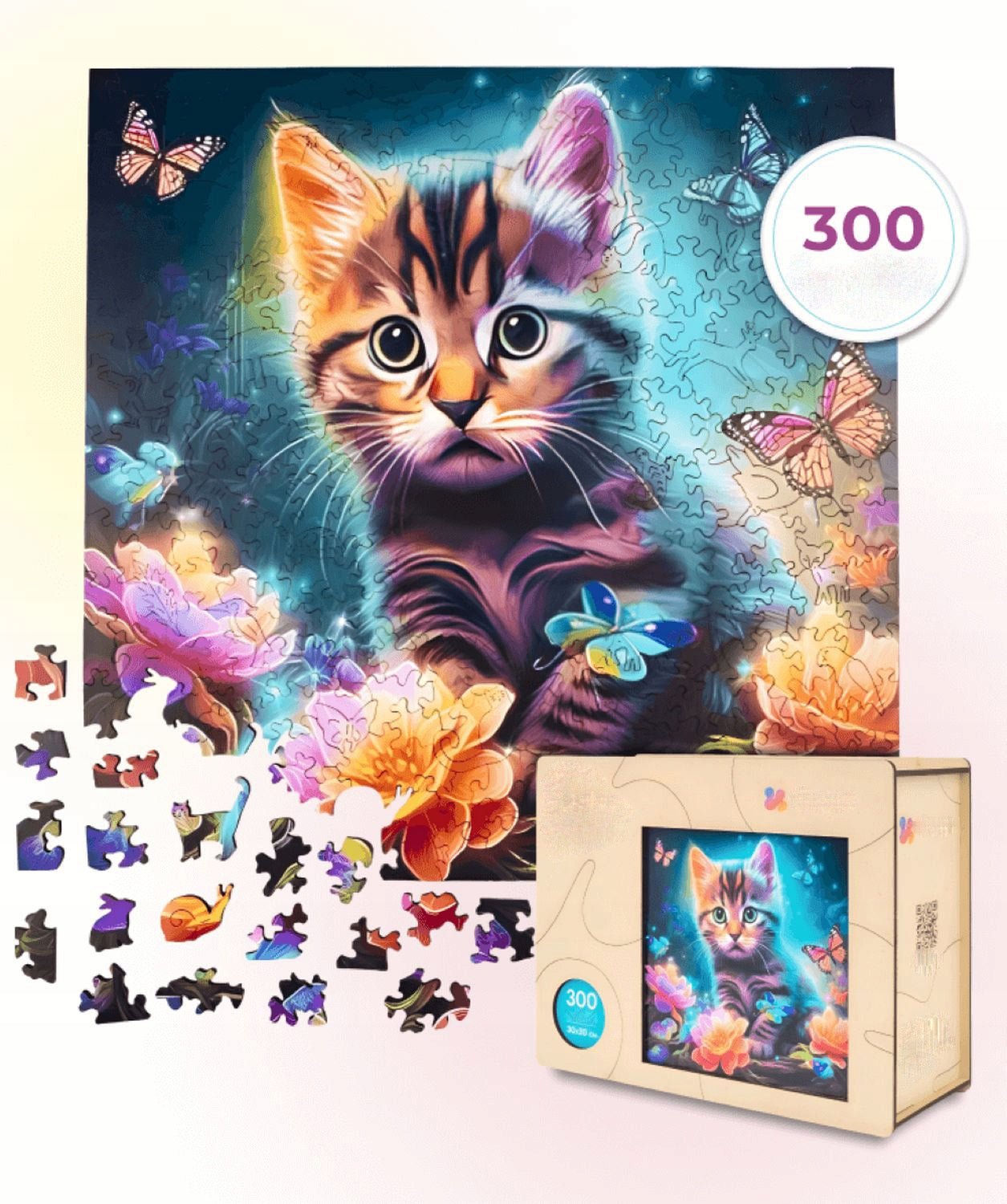 Wooden Jigsaw Puzzle 300 pcs | Pretty Cat (PW030e) – Wooden puzzles | Varvikas.Shop