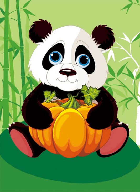 Diamond painting - X008e - Panda with Pumpkin Image 1